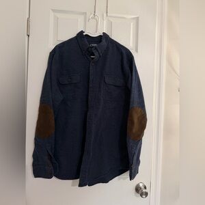 Chaps Navy Blue Shirt with Brown Elbow Patches